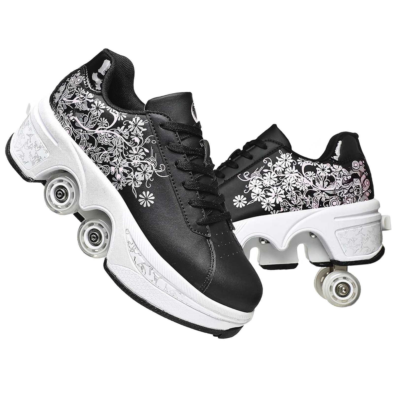 Roller Skate Shoes for men,Double-Row Deform Wheel Shoe Skate,Shoes with Wheel,2-in-1 Adult Parkour Roller Shoes Suitable for Outdoor Fun, Fitness
