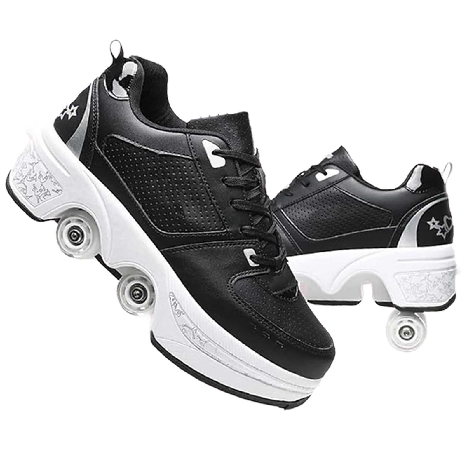 Roller Skate Shoes for men,Double-Row Deform Wheel Shoe Skate,Shoes with Wheel,2-in-1 Adult Parkour Roller Shoes Suitable for Outdoor Fun, Fitness