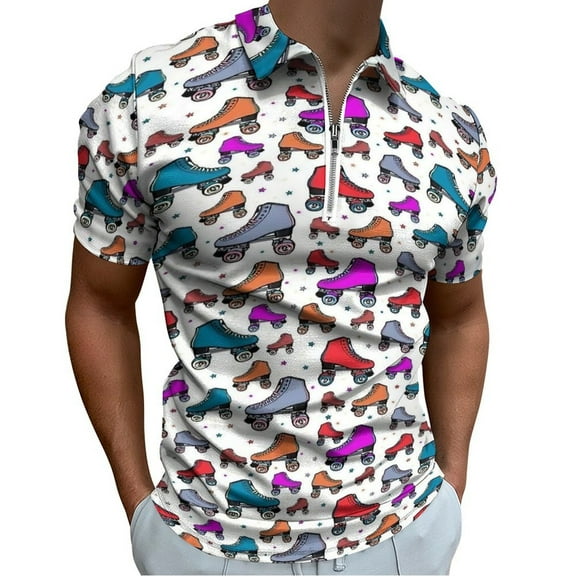 Roller Skates 80s Pattern Men Zipper T-shirt Summer Casual Short Sleeve T-shirt Top
