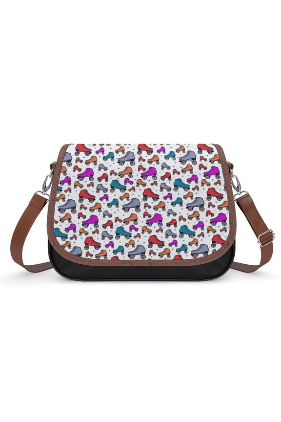 Roller Skates 80s Pattern Vintage Crossbody Bag for Women Medium Leather Hobo Bags Shoulder Bag Classic City Leather Satchels