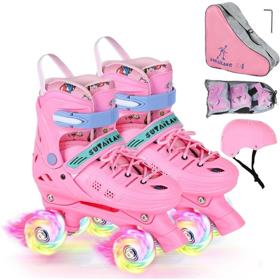 Roller Skates, Adjustable Roller Skates with Light up Wheels for Girls Boys Teens, Beginner & Advance | with Protective Gears and Carry Bag