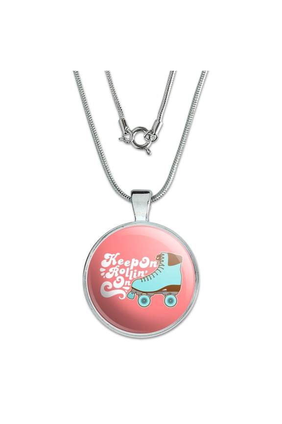 Roller Skates Derby Keep On Rolling Skating 1" Pendant with Sterling Silver Plated Chain
