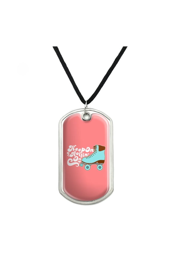 Roller Skates Derby Keep On Rolling Skating Military Dog Tag Pendant Necklace with Cord