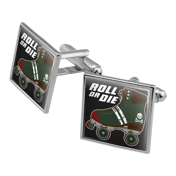Roller Skates Derby Roll Or Die Combat Boots War Punk Square Cufflink Set - Silver or Gold