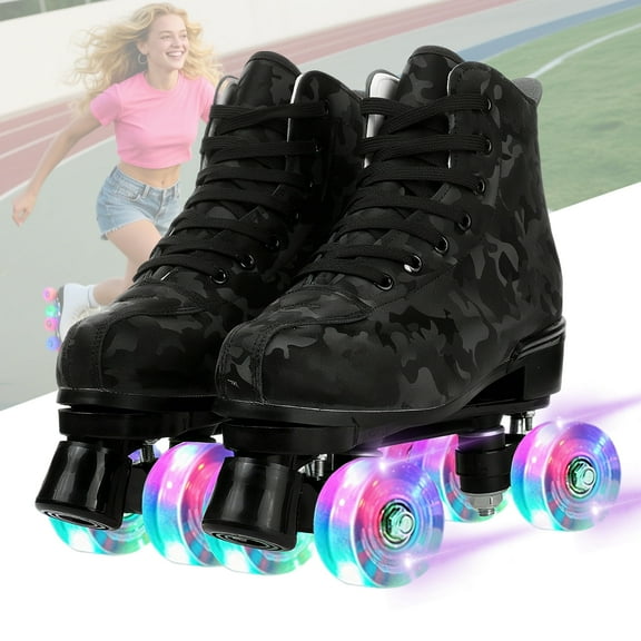 GAMBE Roller Skates, Double Row Roller Skates, Cool Light Up Quad, Camouflage Black(Women 7.5-9/Men 6.5-8)
