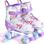 Roller Skates for Kids, Shine Skates 4 Size Adjustable Roller Skates with Light up Wheels for Girls, Teens, Outdoor Rollerskates for Beginners & Advanced | Purple, S - J10-J13