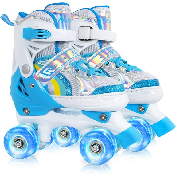 Roller Skates Rainbow for Gilrs Boys Kids 4 Sizes Adjustable Blue Size XS