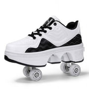 Roller Skates for Women Men, Shoes with Wheels for Girls, Kick Rollers Shoes Retractable for Boys, Adult Parkour Quad Roller Shoes, Inline Skates Childrens Outdoor Skates
