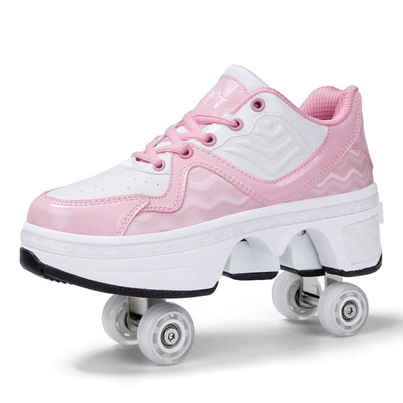 Roller Skates for Women Men, Shoes with Wheels for Girls, Kick Rollers Shoes Retractable for Boys, Adult Parkour Quad Roller Shoes, Inline Skates Children's Outdoor Skates