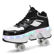 Roller Skates for Women Men, Shoes with Wheels for Girls, Kick Rollers Shoes Retractable for Boys, Adult Parkour Quad Roller Shoes, Inline Skates Childrens Outdoor Skates
