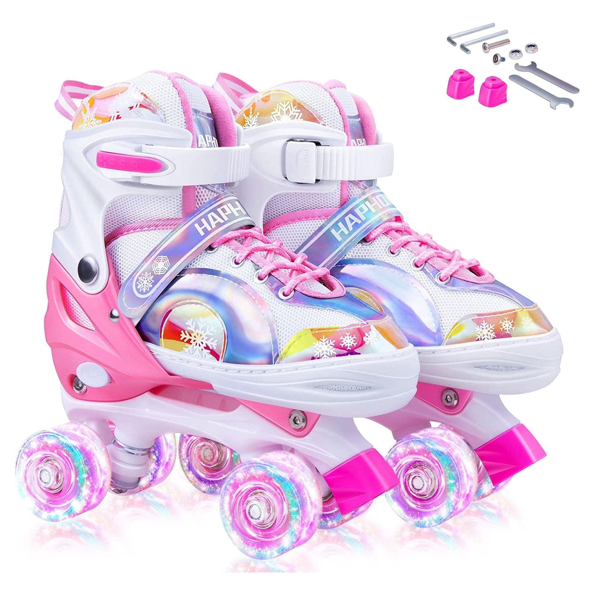 Bvivok Roller Skates for Girls Size (S: 12C-1.5Y), 4 Sizes Adjustable, with Light up Wheels, Pink