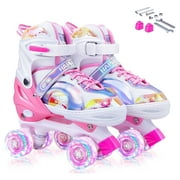 Roller Skates for Girls/Boys Size (S:10.5-13.5 / M:1-4), Kids Skates Ages 4-12 with Light Up Wheels, Adjustable Kids Roller Skates (Pink)