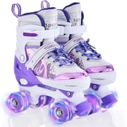 Roller Skates for Girls Boys for Kids 4 Size Adjustable Light Up Purple L