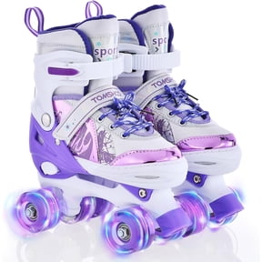 Roller Skates for Girls Boys for Kids 4 Size Adjustable Light Up Purple L