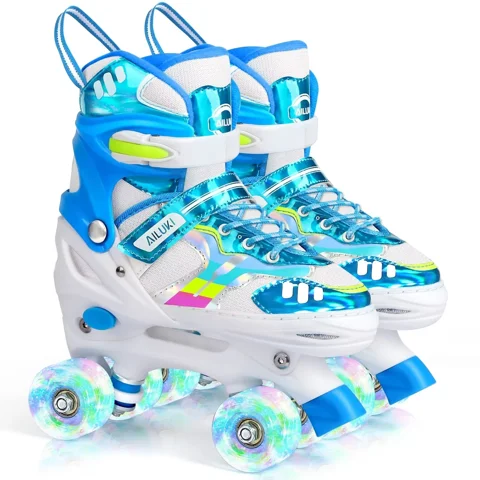 Roller Skates for Girls and Boys,4 Size Adjustable Kids Toddler Roller Skates with Light up Wheels for Toddlers Children Outdoor Indoor / Blue