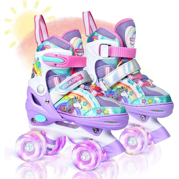 Roller Skates for Kids Girls Rainbow Unicorn Toddler Roller Skates W/Full Light up Wheels for Outdoor Beginner Rollerskates for Gifts