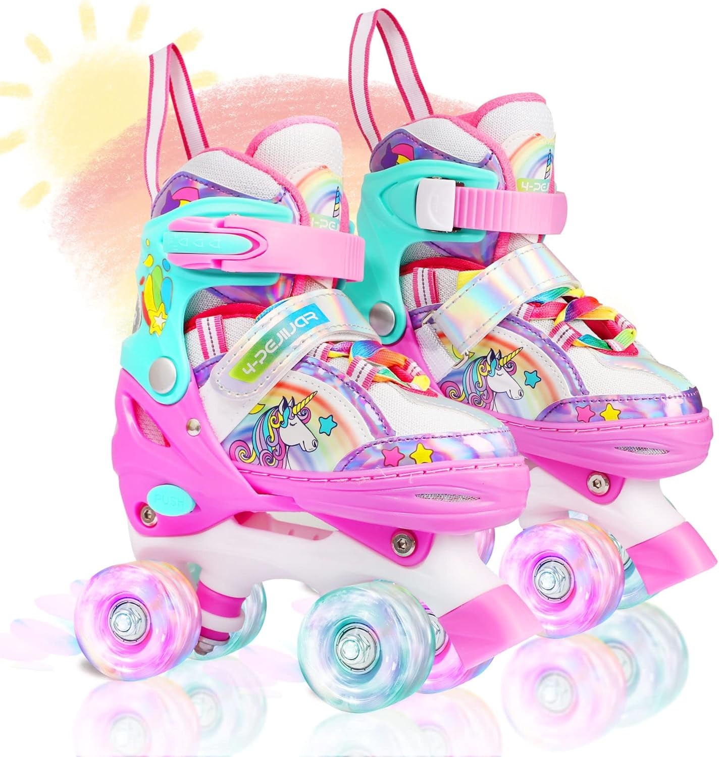 Roller Skates for Kids Girls Rainbow Unicorn Toddler Roller Skates W Full Light up Wheels for Outdoor Beginner Rollerskates for Gifts