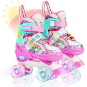 Roller Skates for Kids Girls Rainbow Unicorn Toddler Roller Skates W/Full Light up Wheels for Outdoor Beginner Rollerskates for Gifts