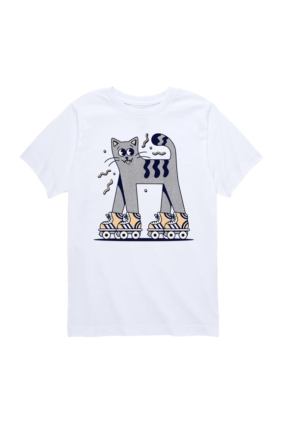 - Retro Cat Roll Skating Short Sleeve Graphic T-Shirt