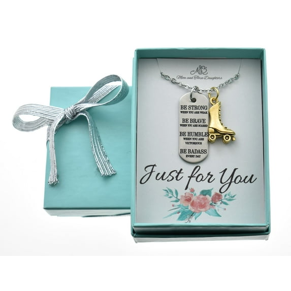 Roller Skating Necklace in antique silver pewter with inspirational word tag. Roller Skating Charm. Roller Skating Gifts. Roller Derby.