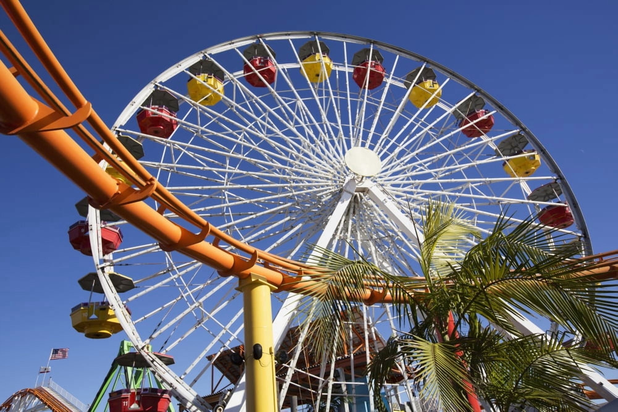 Roller coaster and ferris wheel Pacific Park Santa Monica California United States of America Canvas Art - Richard Maschmeyer Design Pics (38 x 24)