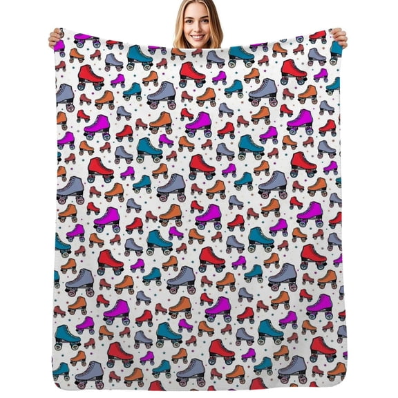 Roller skates 80s pattern Flannel Blankets Soft Warm Throw Blanket Autumn Camping Bedroom Aesthetic Bedspread