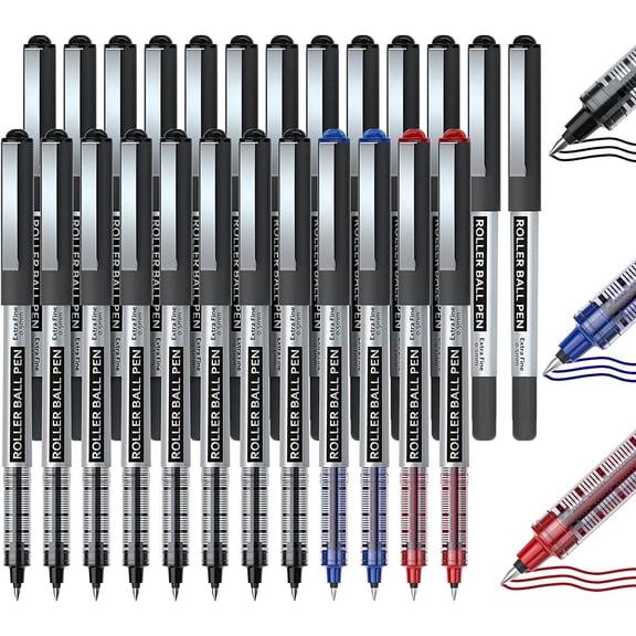 Shuttle Art Permanent RollerBall Pens, 25 Pack(21 black 2 blue 2 red) Fine Point Roller Ball Pens, 0.5mm Liquid Ink Pens for Writing Journaling Taking Notes