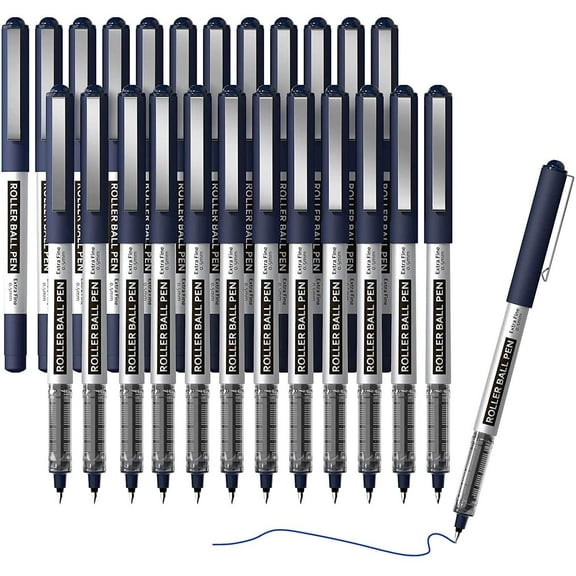 RollerBall Pens, Shuttle Art 25 Pack Blue Fine Point Roller Ball Pens, 0.5mm Liquid Ink Pens for Writing Journaling Taking Notes Office