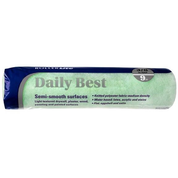 RollerLite Daily Best 9DBA038 Roller Cover, 3/8 in Thick Nap, 9 in L, Polyester Cover