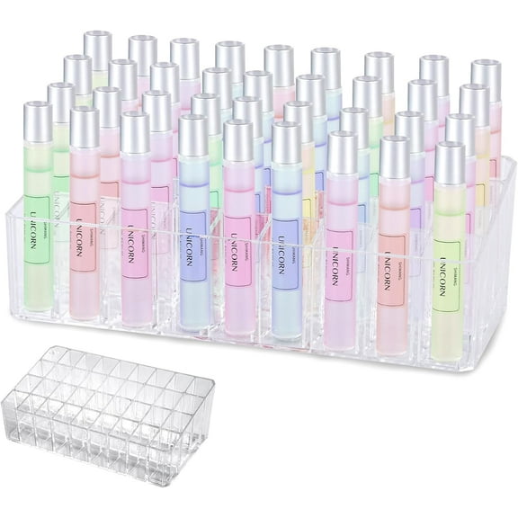 Rollerball Perfume Organizer, Beauty Scent Holder, 36 Space Clear Acrylic Organizer Refillable Container Tall Scented Oil Storage Display Case, Makeup Lipgloss Lipstick Case