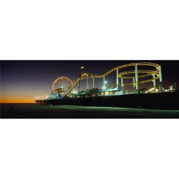 Rollercoaster & Ferris Wheel At Dusk On The Santa Monica Pier Poster Print, 44 x 15 - Large