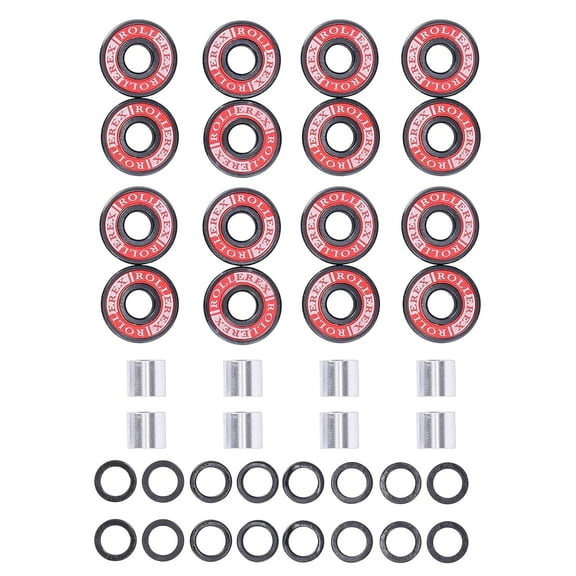 Rollerex 608ZZ ABEC-7 Skate Wheel Bearings, Spacers and Washers Kit (Skateboard, Roller Skate, Inline Skate, Roller Blade) (8 Wheel Pack (16 bearings, 16 washers, 8 spacers))