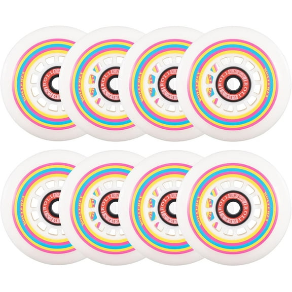 Rollerex Lollipop Boardwalk Inline Skate Wheels (8-Pack with Bearings, Spacers and Washers) (Various Size Options Available) Use on Roller Blades (72mm)