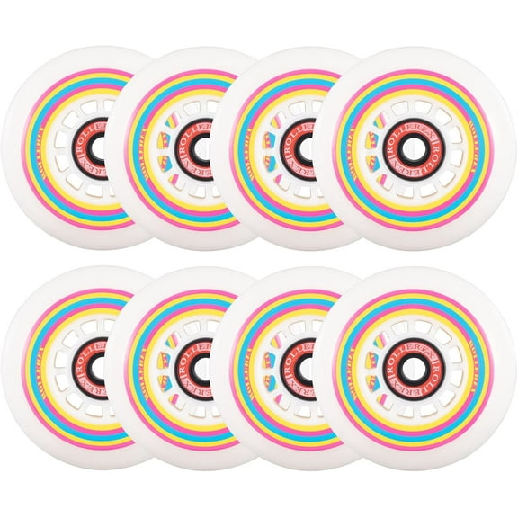 Rollerex Lollipop Boardwalk Inline Skate Wheels (8-Pack with Bearings, Spacers and Washers) (Various Size Options Available) Use on Roller Blades (80mm)