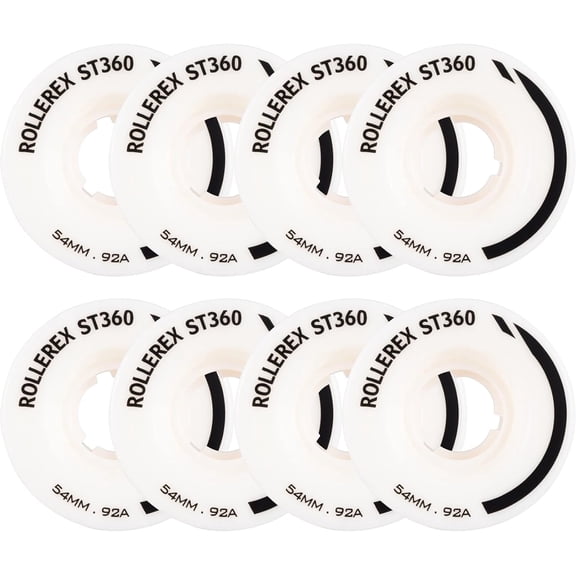 Rollerex ST360 92A Roller Skate Wheels (8-Pack) (Color Options) - Indoor Outdoor - Use for Quad Skate Wheel Replacement (Prime White)