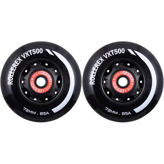 Rollerex VXT100 85A Kids Inline Skate Wheels (2 wheels w/ bearings, spacers and washers) (Steel Black) (Size Options) Use on Roller Blades, RipStiks (72mm)