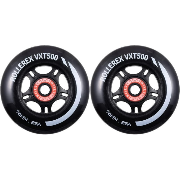 Rollerex VXT100 85A Kids Inline Skate Wheels (2 wheels w/ bearings, spacers and washers) (Steel Black) (Size Options) Use on Roller Blades, RipStiks (76mm)