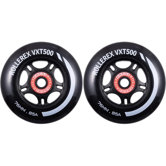 Rollerex VXT100 85A Kids RipStik/Inline Skate Wheels (2-pack w/bearings, spacers and washers) (Use on Hockey Roller Blades) - Can Be Used As RipStik Caster Board Wheel Replacements (76mm)