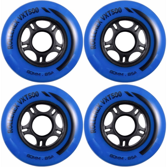 Rollerex VXT500 85A Inline Skate Wheels (4-pack) (Various Size & Color Options Available) -Indoor Outdoor- Intended for Roller Blade Wheel Replacement (80mm, Deep Sea Blue)