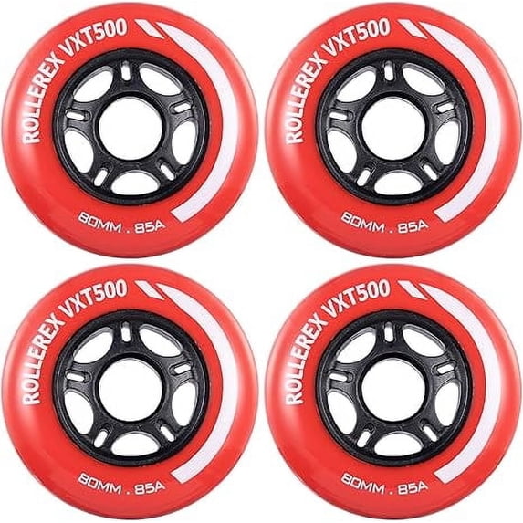 Rollerex VXT500 Inline Skate Wheels – 4 Pack Durable Replacement Roller Blade Wheels for Indoor & Outdoor Skating (80mm, Rocket Red)