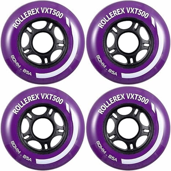Rollerex VXT500 Inline Skate Wheels – 4 Pack Durable Replacement Roller Blade Wheels for Indoor & Outdoor Skating (80mm, Royal Purple)
