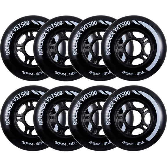 Rollerex VXT500 Inline Skate/Rollerblade Wheels (8-Pack) (Various Size & Color Options Available) (Steel Black, 72mm) -Indoor Outdoor- Intended for Roller Blade Wheel Replacement