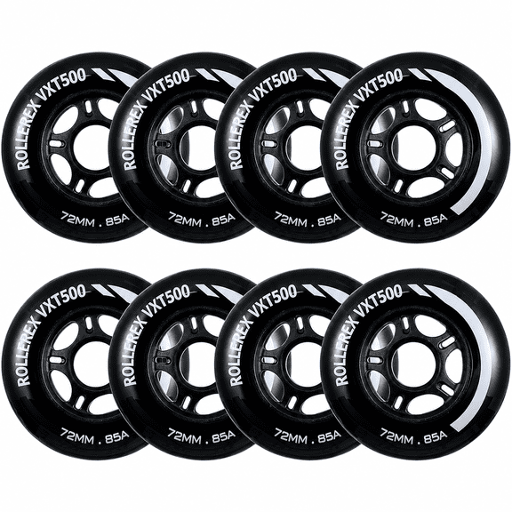 Rollerex VXT500 Inline Skate/Rollerblade Wheels (8-Pack) (Various Size & Color Options Available) (Steel Black, 72mm) -Indoor Outdoor- Intended for Roller Blade Wheel Replacement