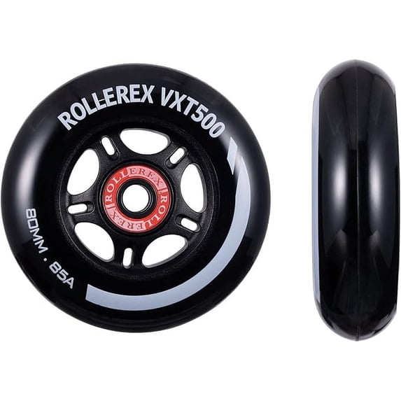 Rollerex VXT500 Inline Skate Wheels – 2-Pack (Optional Bearings, Spacers and Washers) - Durable Replacement Roller Blade Wheels for Indoor & Outdoor Skating (Steel Black, 76mm)