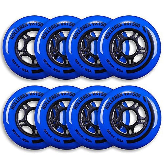 Rollerex VXT500 Inline Skate Wheels (8-Pack) (Various Size & Color Options Available) (Deep Sea Blue, 80mm) -Indoor Outdoor- Intended for Roller Blade Wheel Replacement