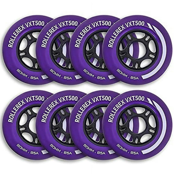 Rollerex VXT500 Inline Skate Wheels (8-Pack) (Various Size & Color Options Available) (Royal Purple, 80mm) -Indoor Outdoor- Intended for Roller Blade Wheel Replacement