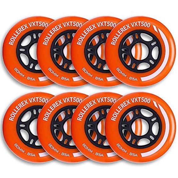 Rollerex VXT500 Inline Skate Wheels (8-Pack) (Various Size & Color Options Available) (Sunrise Orange, 72mm) -Indoor Outdoor- Intended for Roller Blade Wheel Replacement