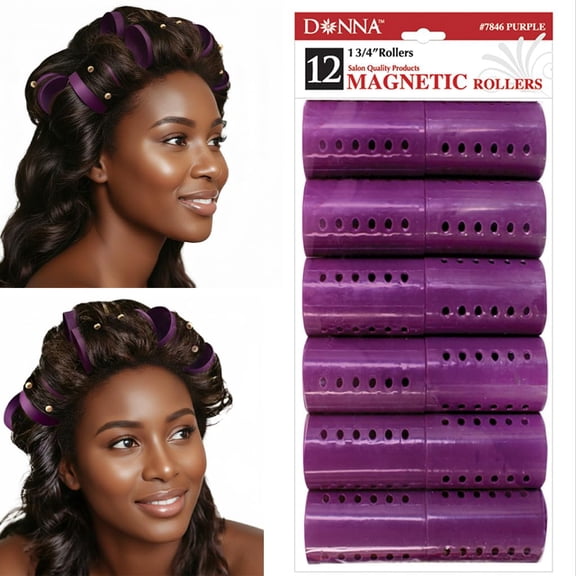 Rollers 1.75 12-Pack Plastic for Heatless Styling, Large Snap-On Curlers Smooth Curls & Volume, Reusable Clip-Style Women, Durab , Purple