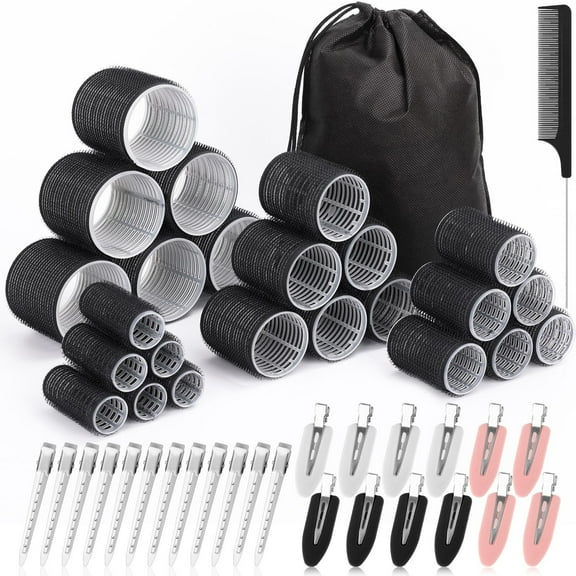 Rollers Hair Curlers 49 Pcs Set with 24Pcs Hair Rollers 4 Sizes (6 Jumbo Rollers/6 Large Rollers/6 Medium Rollers/6 Small Rollers) / 1 comb and 24 Pcs Hair Clips for Long Medium Short Hai