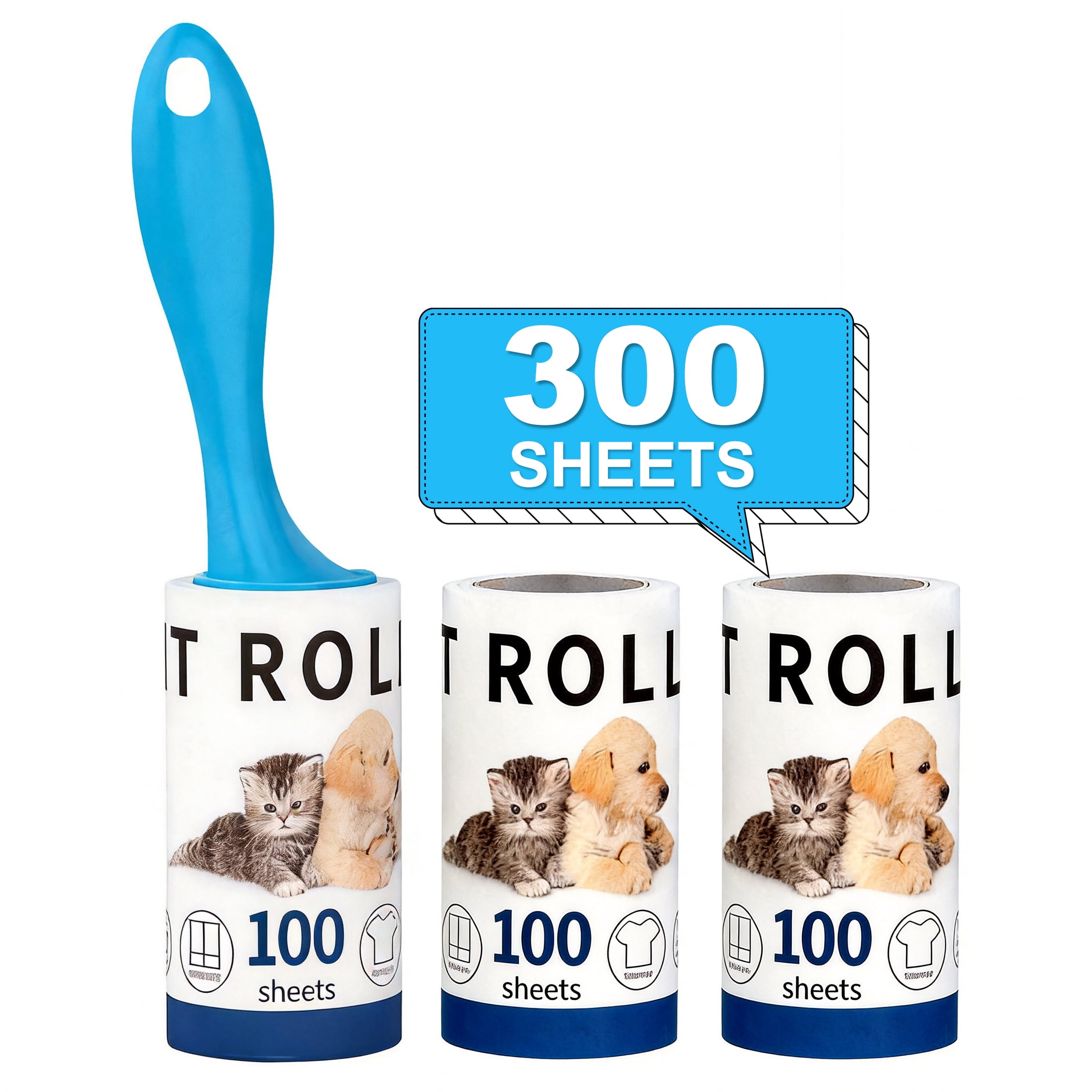 GARITIN 300 Sheets Lint Roller for Pet Hair, Pet Hair Remover, Extra Sticky Lint Remover for Clothing with Handle, Lint Roller for Clothes Couch Furniture, Dog and Cat Hair Remover